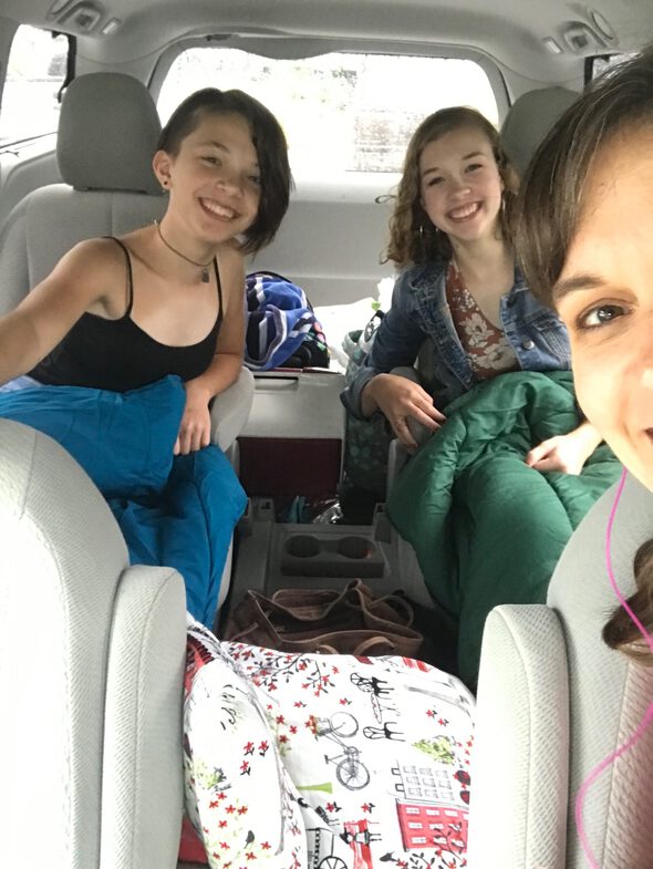 Kristen, Sonia, and Zoe in the van