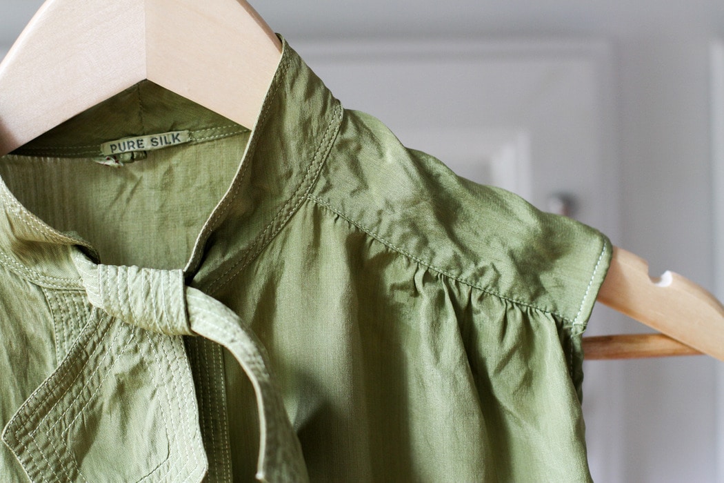 mended vintage silk green shirt