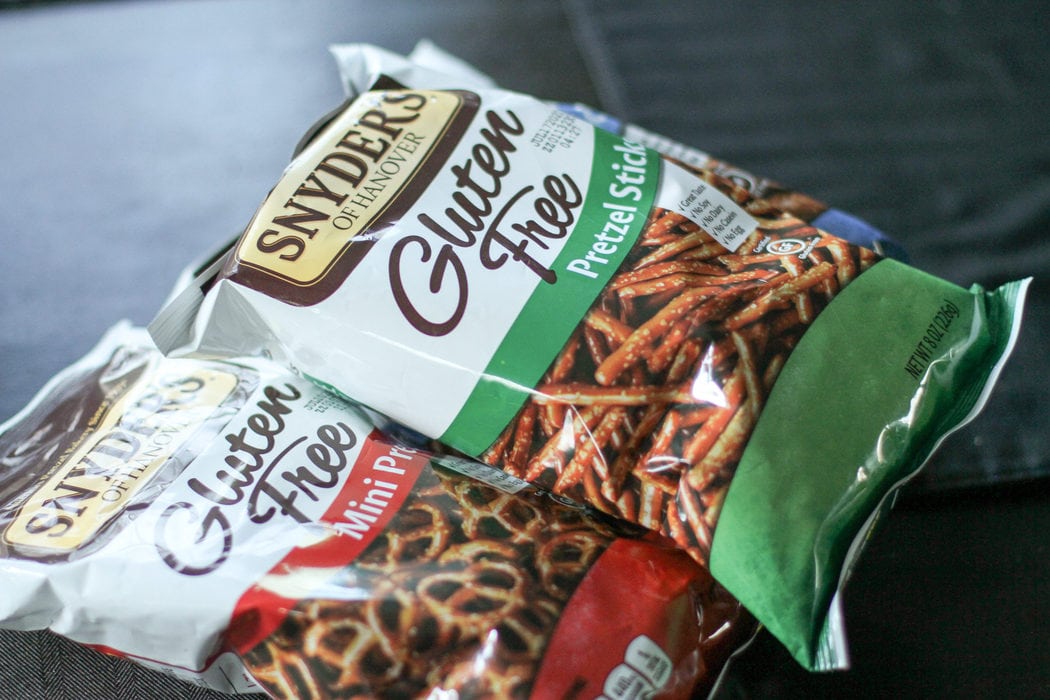 Three bags of gluten-free pretzels.