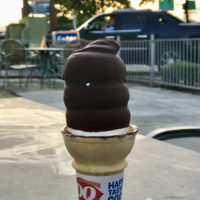 A chocolate-dipped DQ cone.