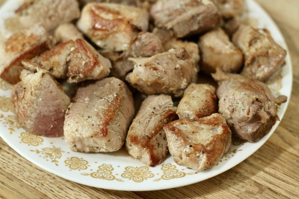 browned pork chunks.