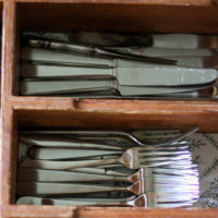 flatware in a drawer.