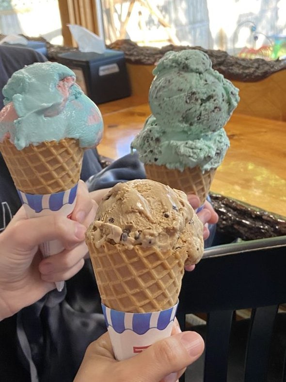 three ice cream cones.