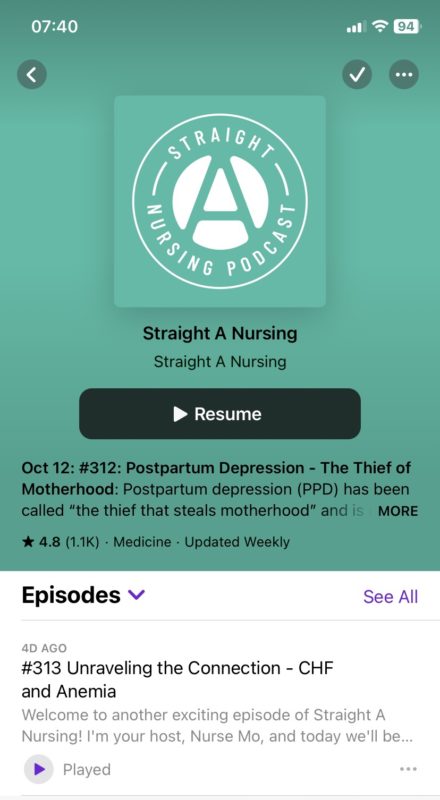 straight a nursing podcast homepage.