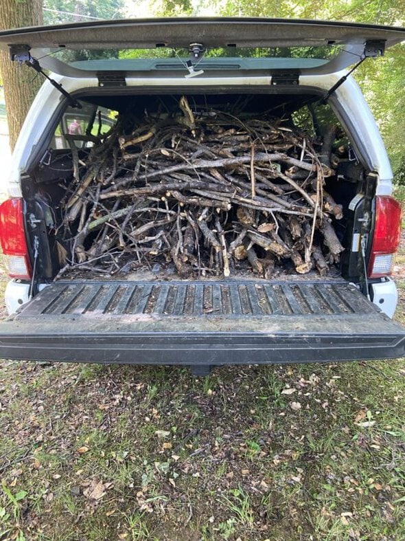 sticks in the back of the truck.