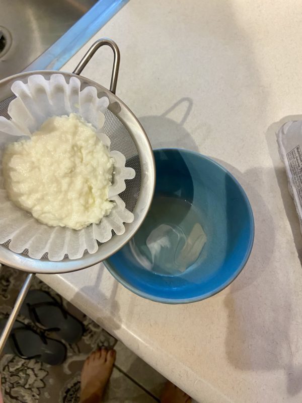 cottage cheese draining.