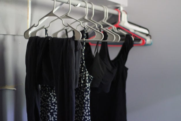 clothes drying on hangers.