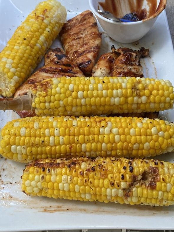 grilled chicken and corn.