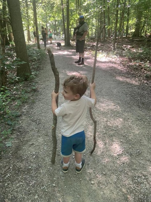 little boy hiking.