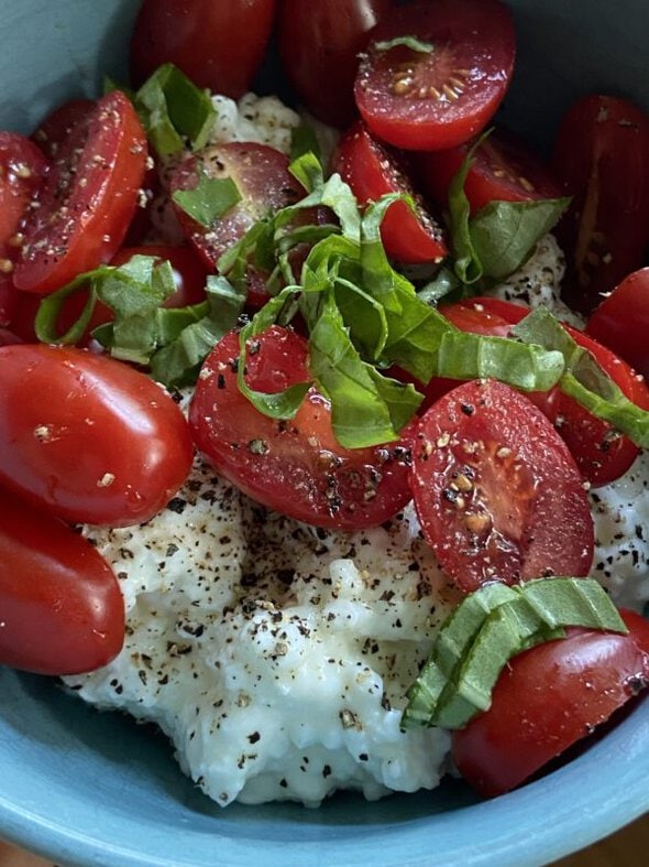 tomatoes on cottage cheese.