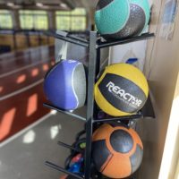 a stack of workout balls.