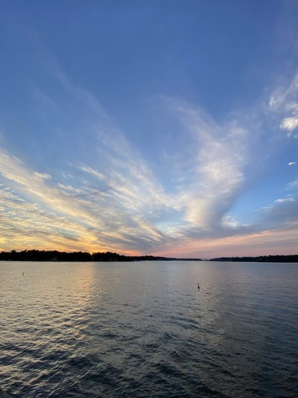 sunset over water.