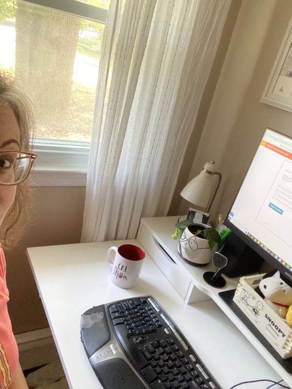 kristen at her desk.