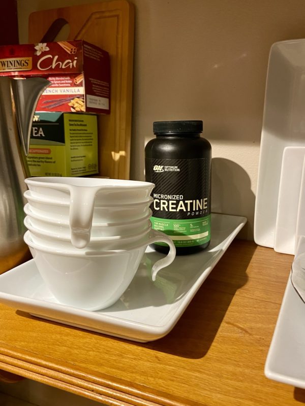 creatine on a shelf.