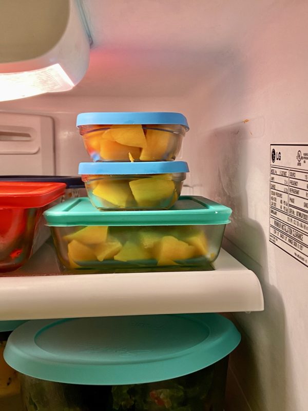 mango in glass containers.