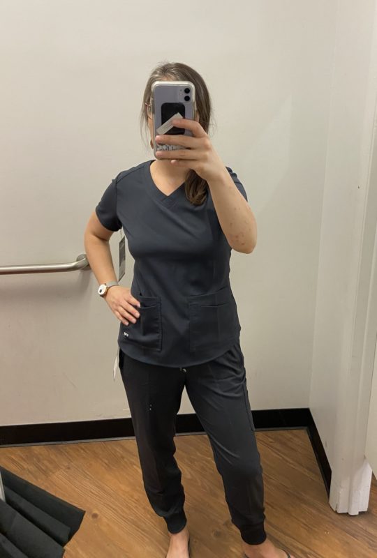 fitting room scrubs.