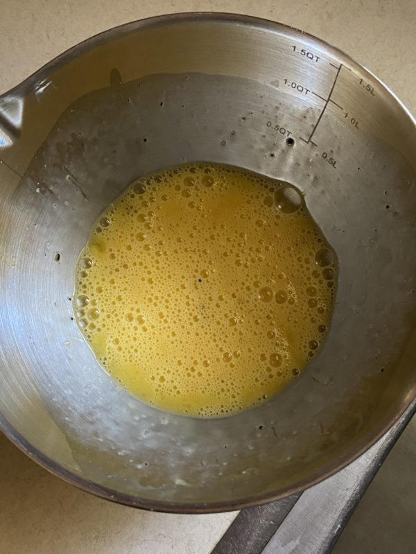 scrambled eggs before being cooked.