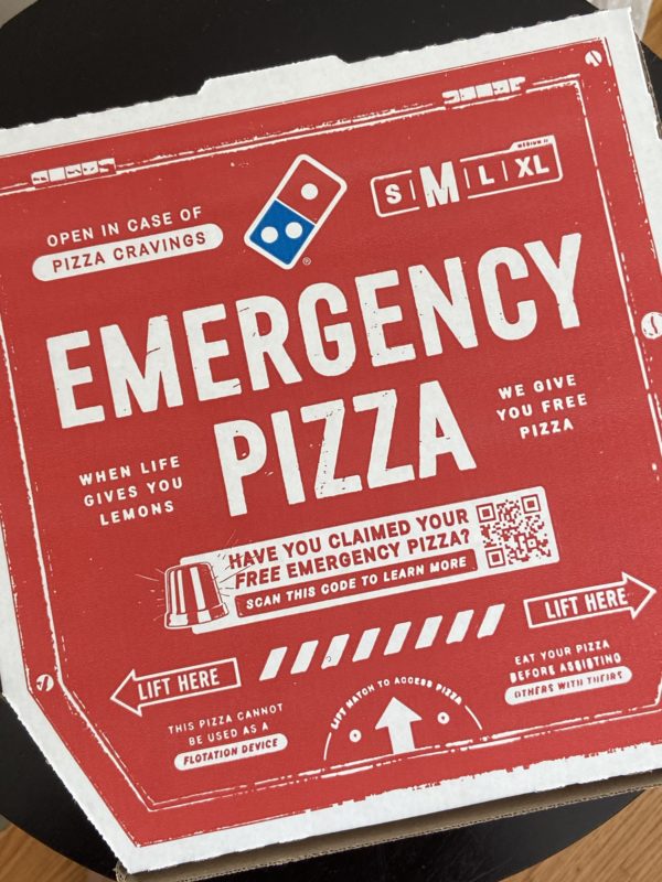 emergency pizza box.