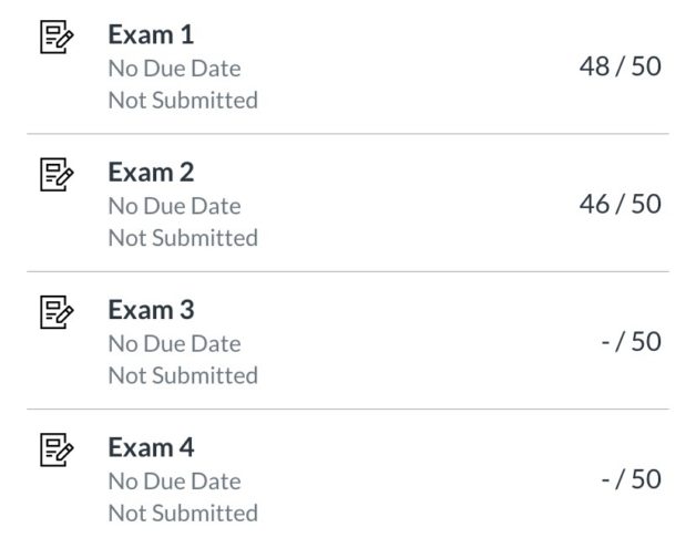 screenshot of grades.