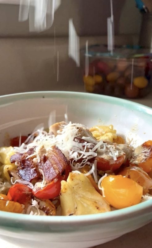 pasta dish in a bowl.