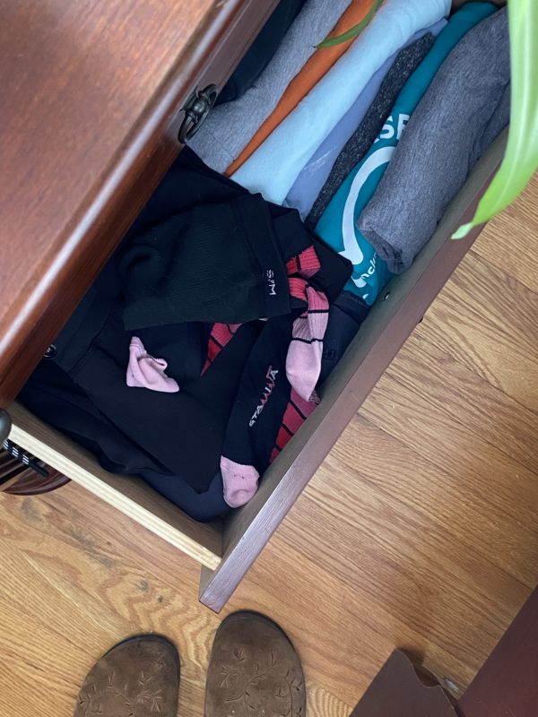 compression socks in a drawer.