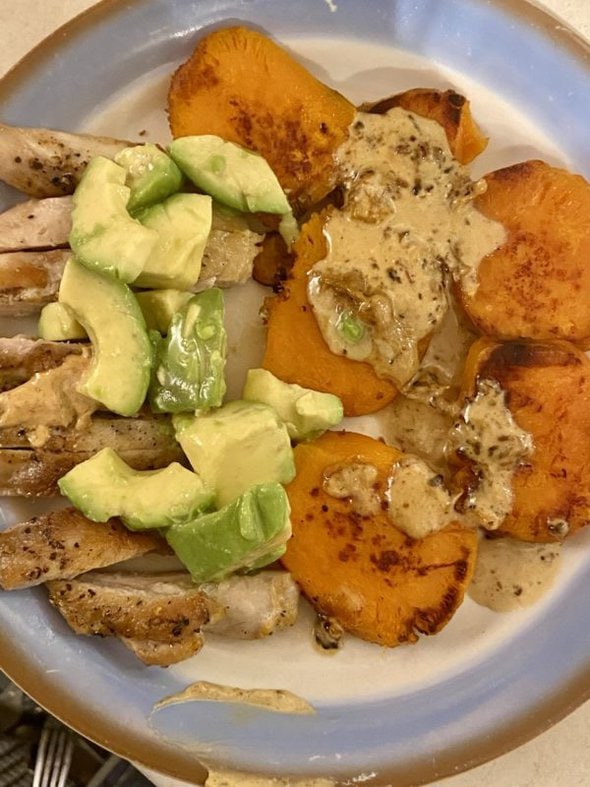 sweet potato and chicken.