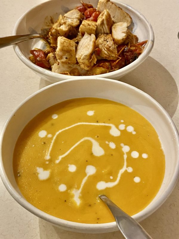 soup and chicken.