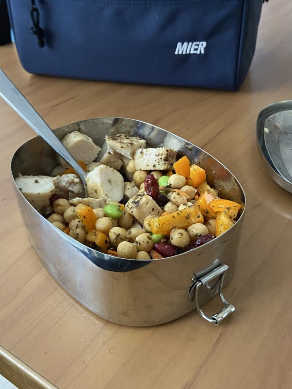 salad in metal container.